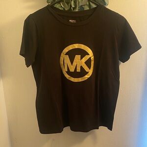 Michael Kors Women Tee with Gold Logo on Black